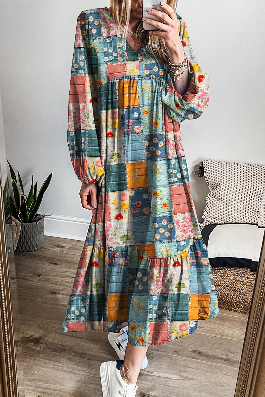 Mixed Floral Checkered Dress RTS