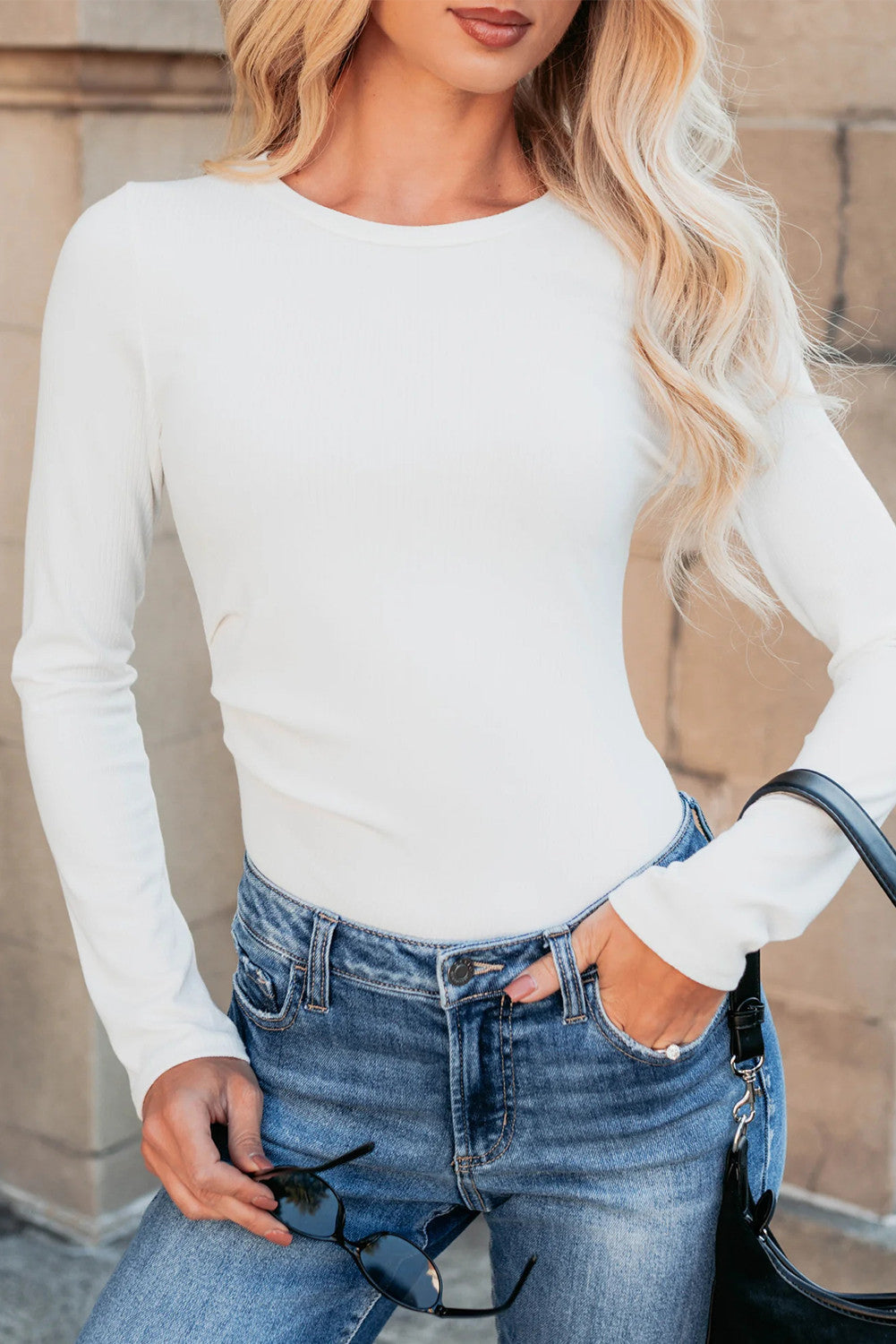 White Ribbed Crew FB