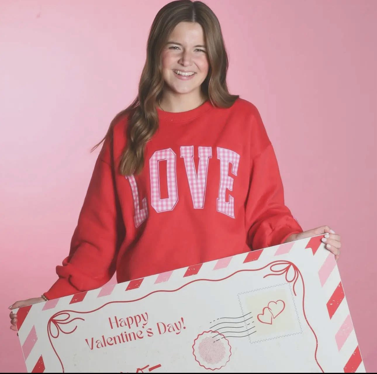 Lulu Mac Love Red Sweatshirt with Pink & White Gingham