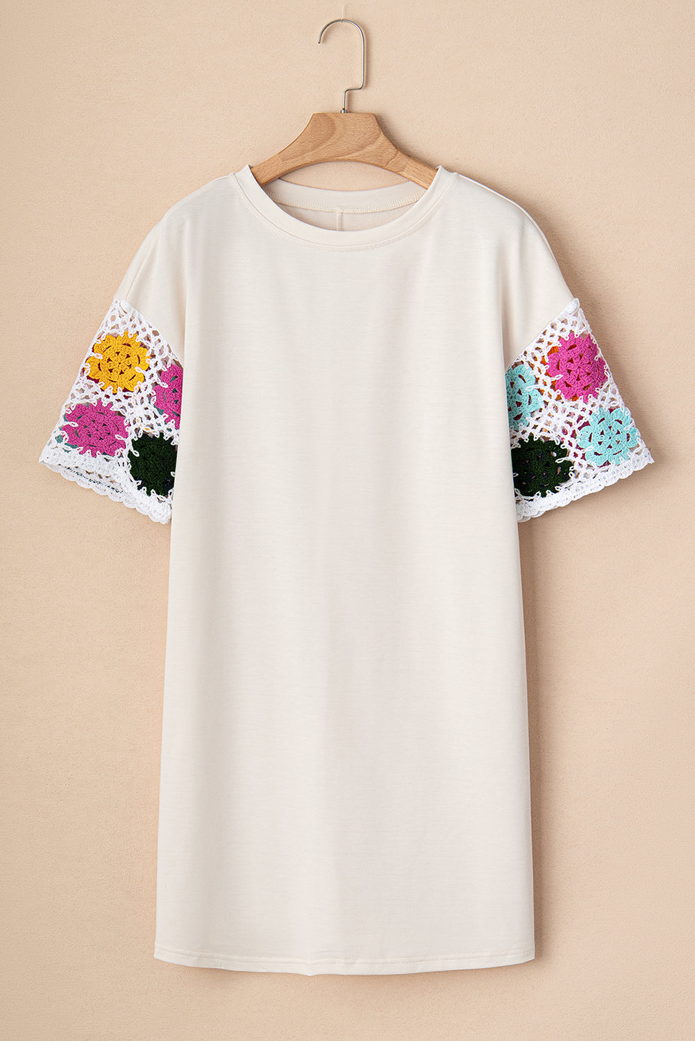 RTS: The Nina Crochet Sleeve Neutral T-Shirt Dress-