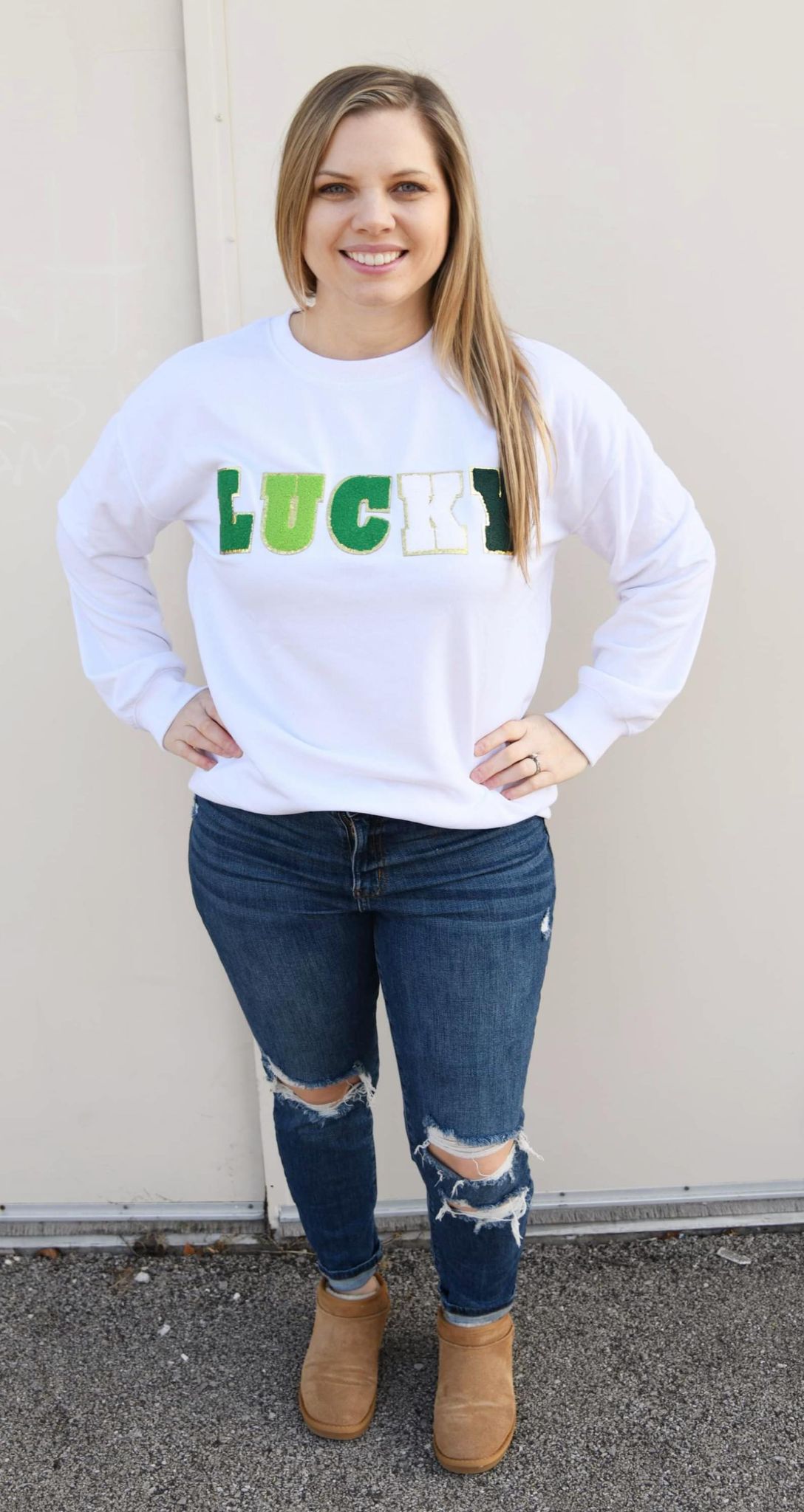 RTS: The Riley LUCKY White Crewneck-