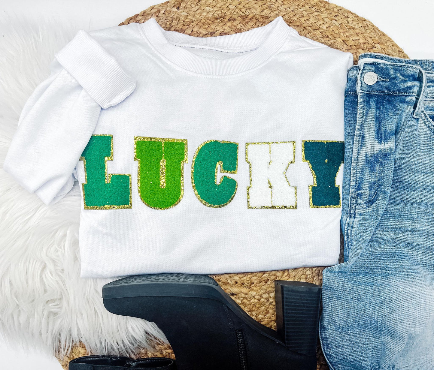 RTS: The Riley LUCKY White Crewneck-