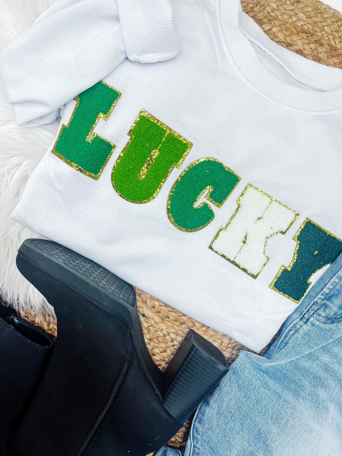 RTS: The Riley LUCKY White Crewneck-