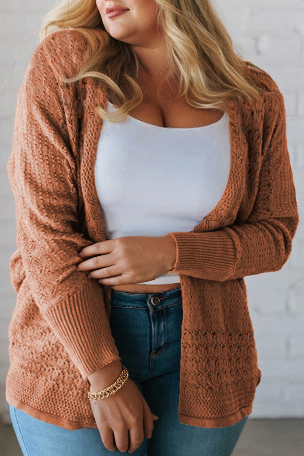 Mixed Pattern Knitted Plus Cardigan FB