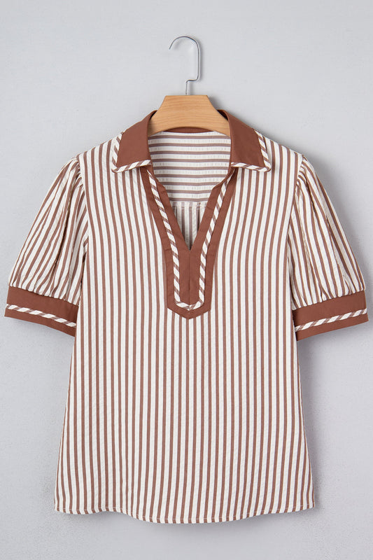 Stripe Bubble Sleeve Blouse FB