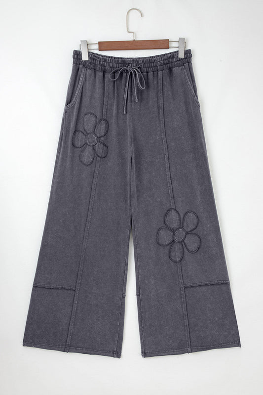 Grey Flower Patch Wide Leg Pants RTS