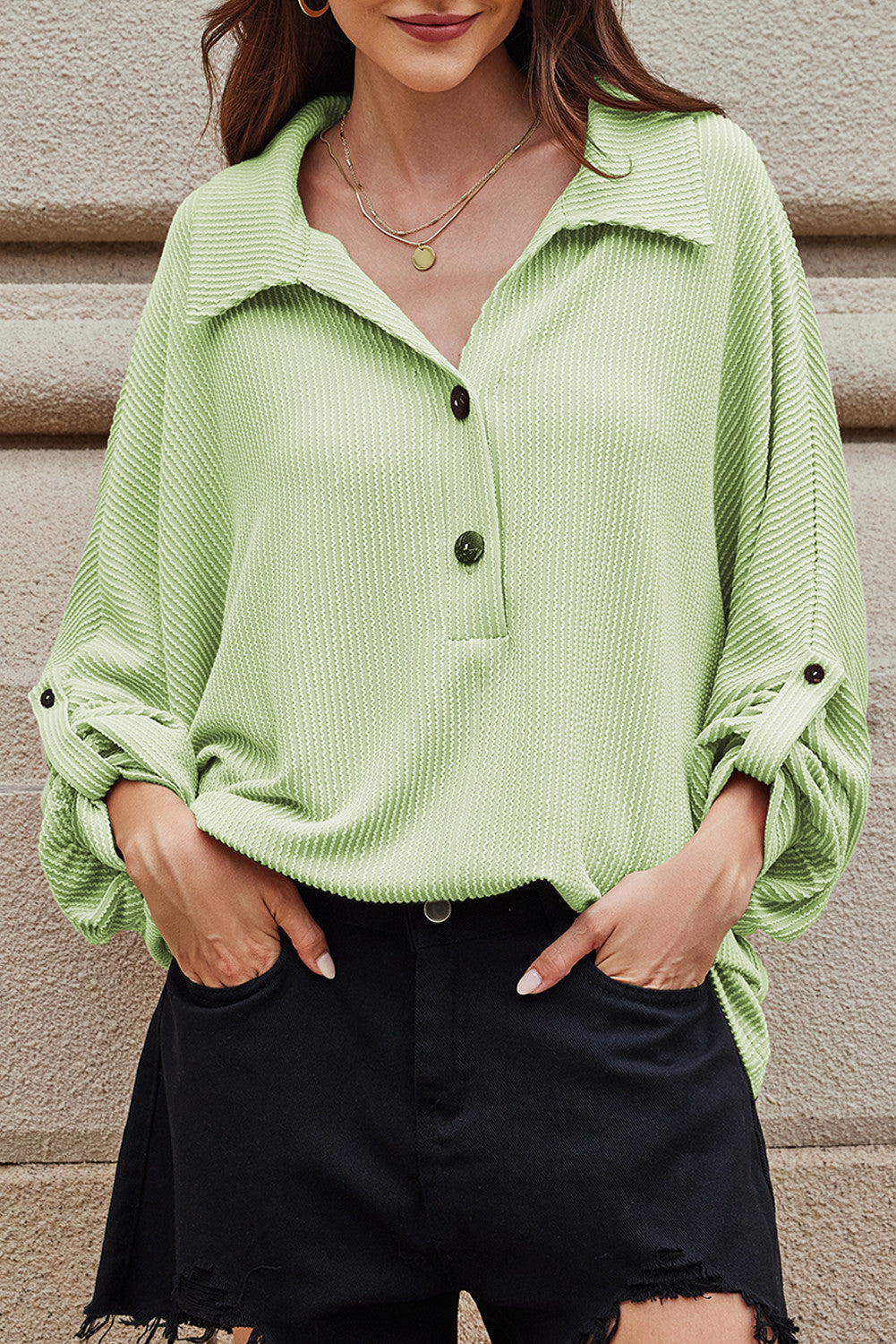 Oversized Ribbed Henley Top FB