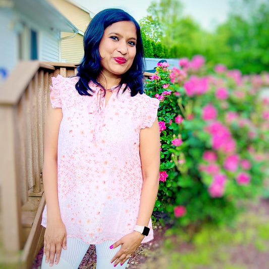 Boho Floral Frill Trim Sleeveless Shirt