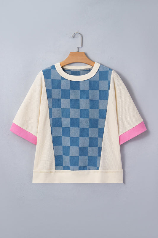 Denim Checkered Loose Top FB