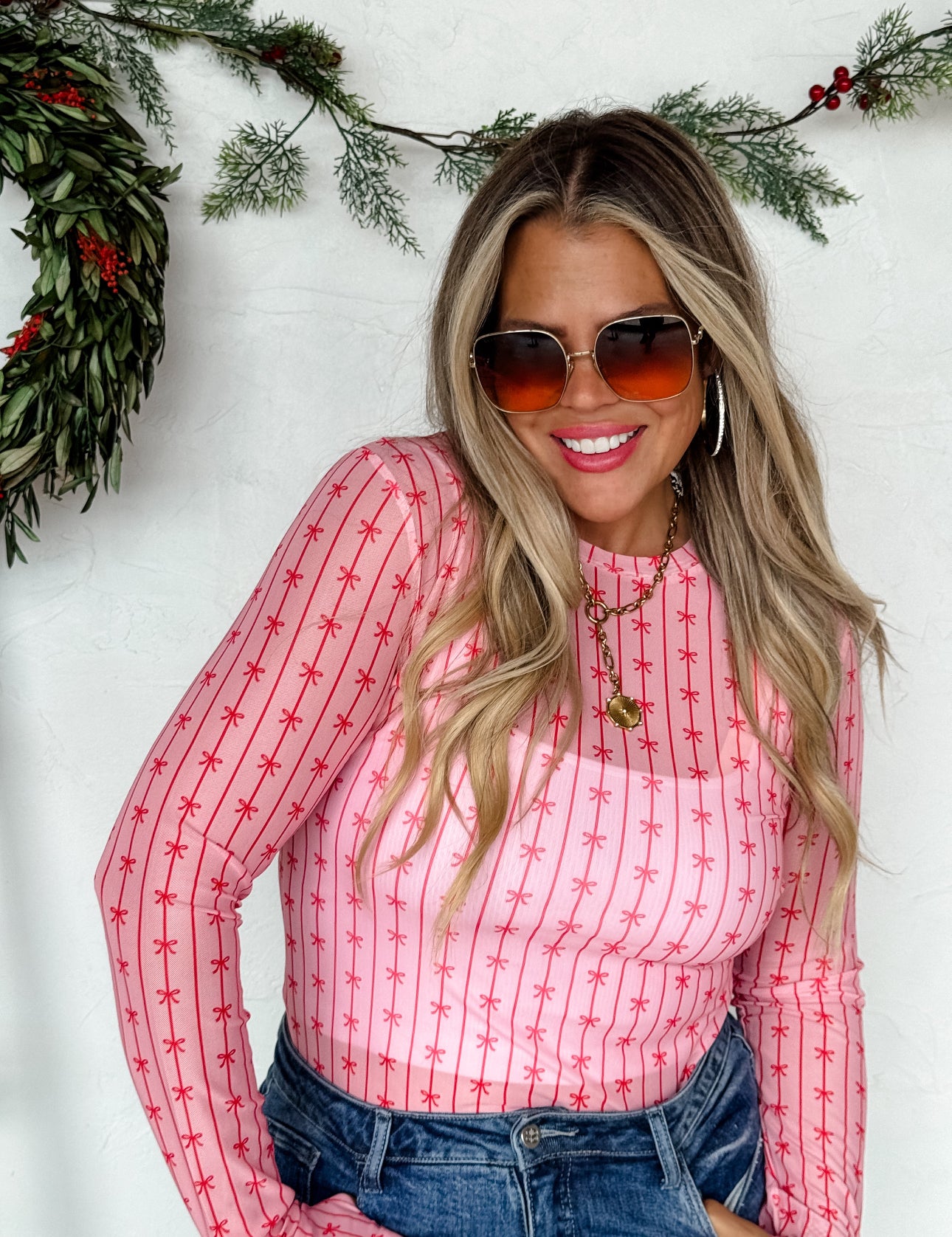The Blakeley Mesh Holiday Print Top-Preorder Closes 9/3 @8PM CST