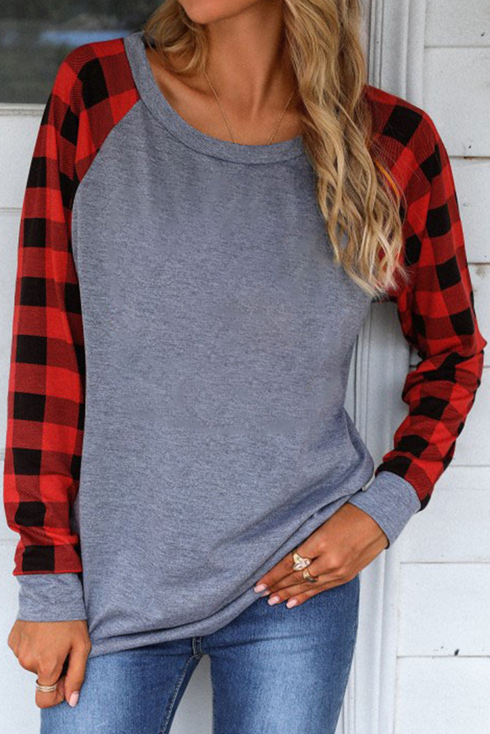 Red Plaid Raglan Top FB
