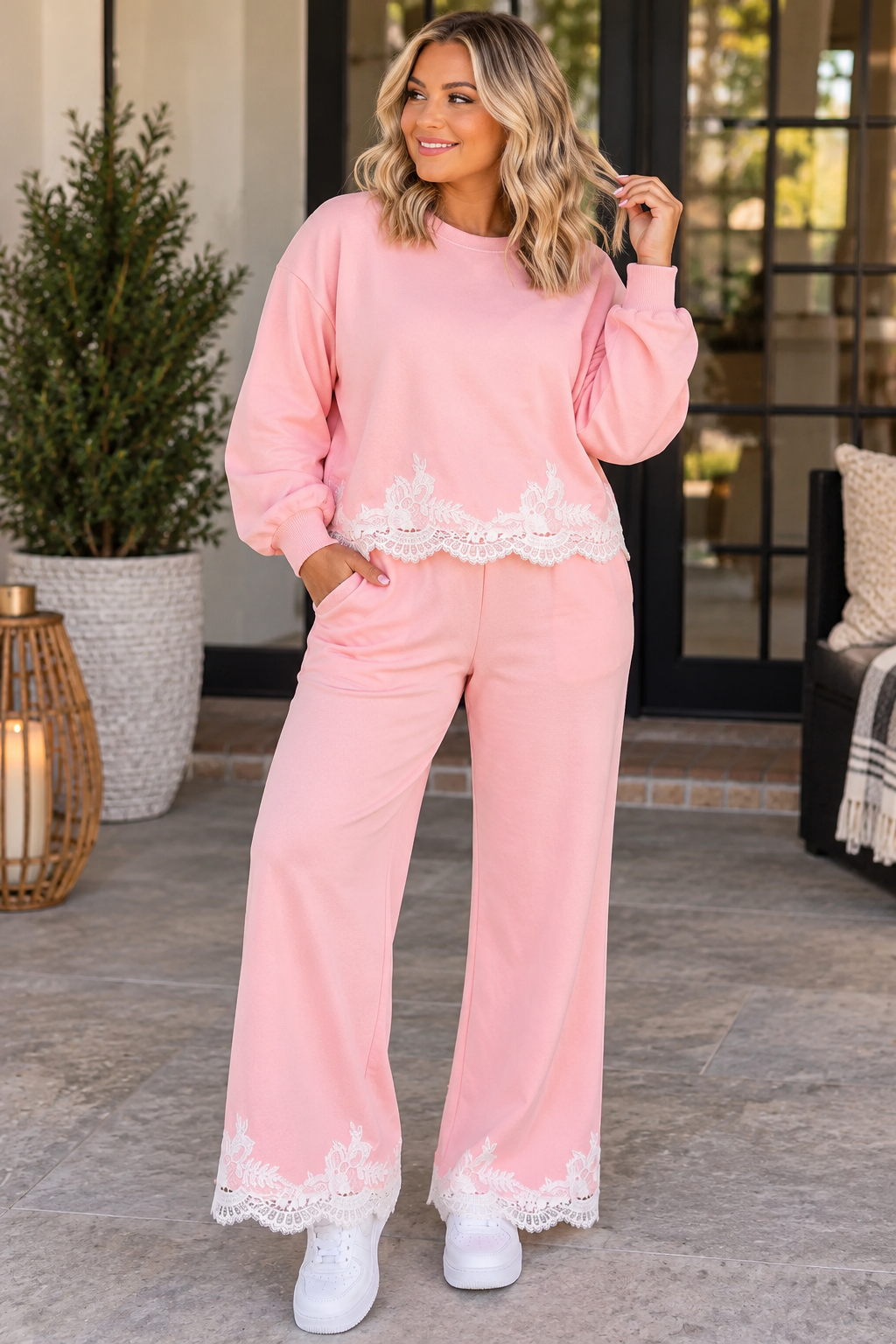 Pink Lace Two Piece Set