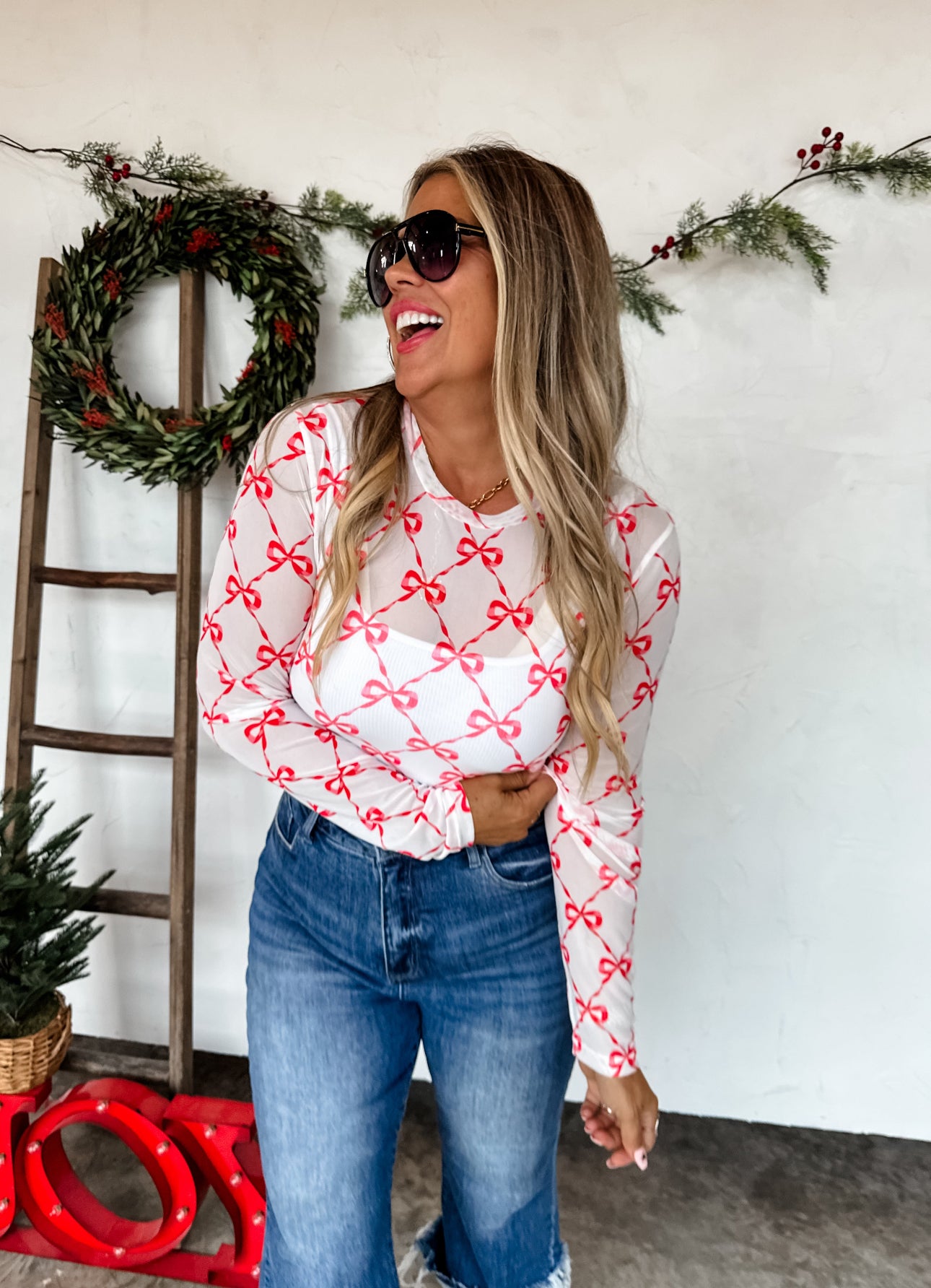 The Blakeley Mesh Holiday Print Top-Preorder Closes 9/3 @8PM CST