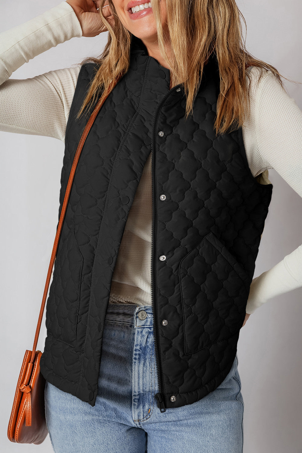 Black Flower Quilted Vest FB