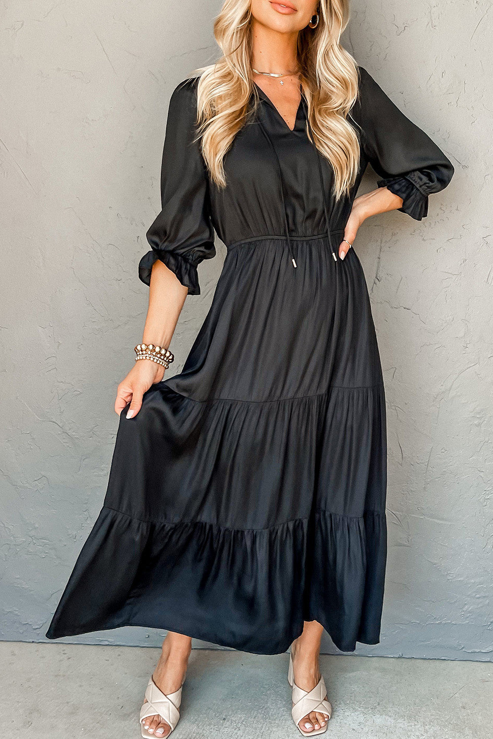 Black Tiered Maxi Dress FB