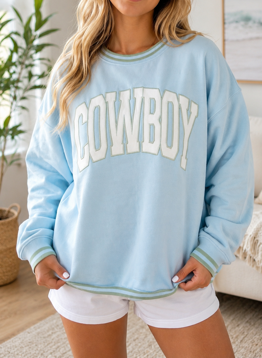Blue Embroidered Cowboy Sweatshirt