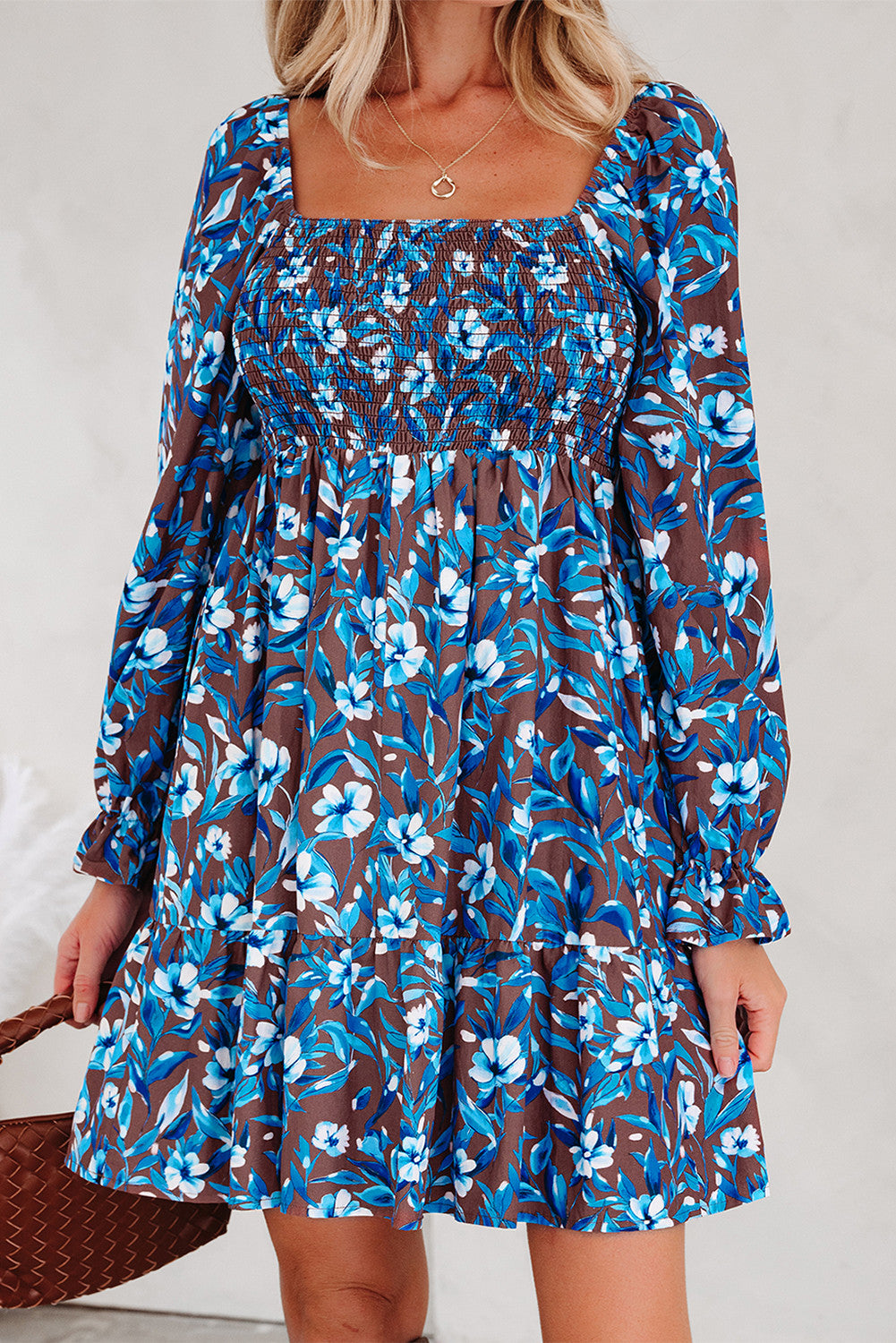 Blue Smocked Floral Dress FB