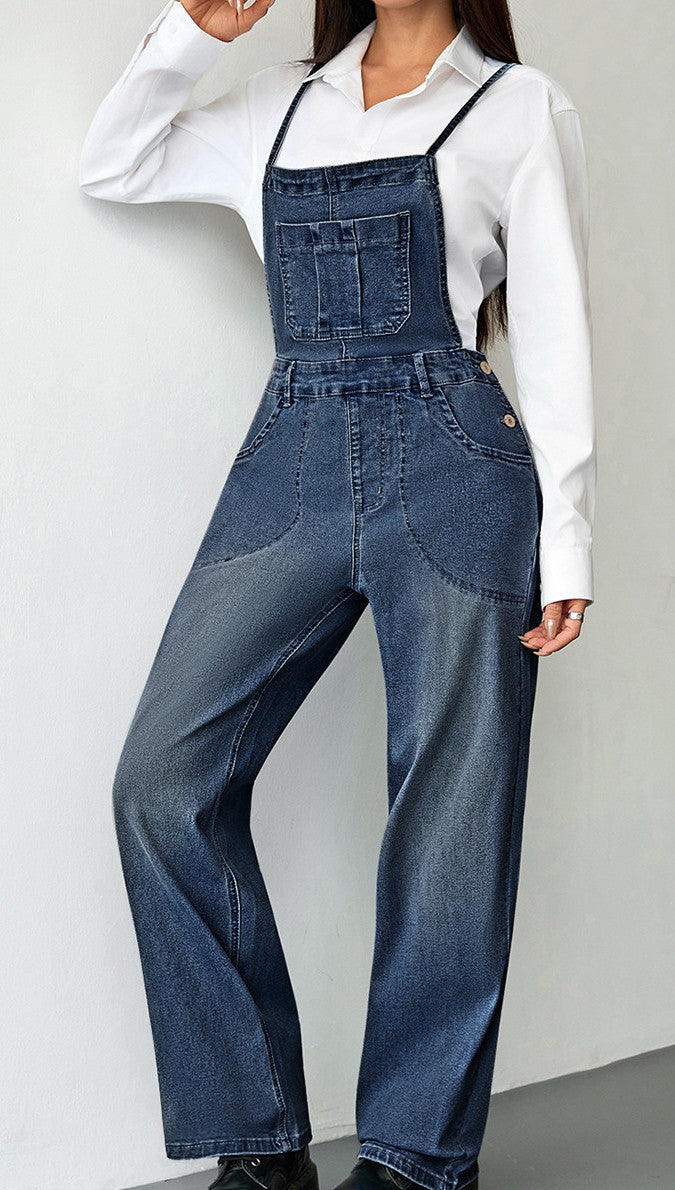 Blue Tie Straps Denim Overalls FB
