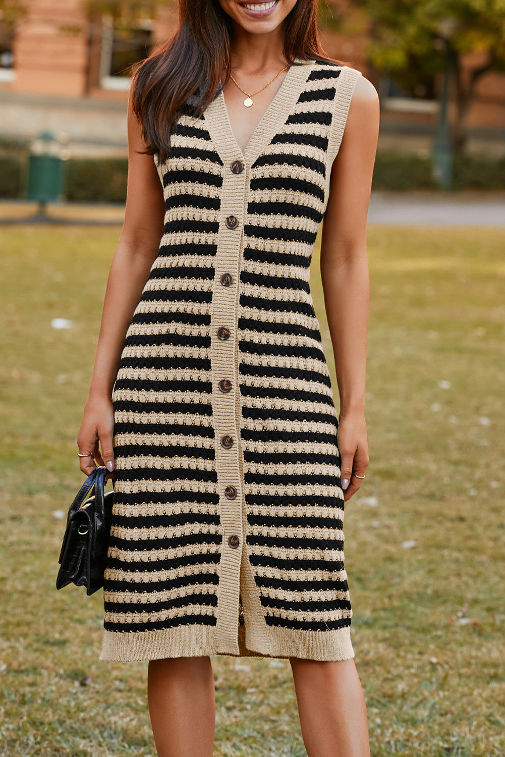 Buttoned Sweater Pencil Dress FB