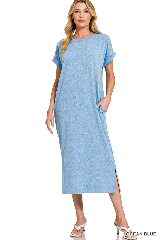 Round-Neck Midi Dress Zenana New RTS