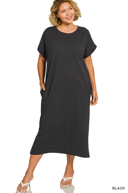 Plus-Round Neck Midi Dress Zenana New RTS
