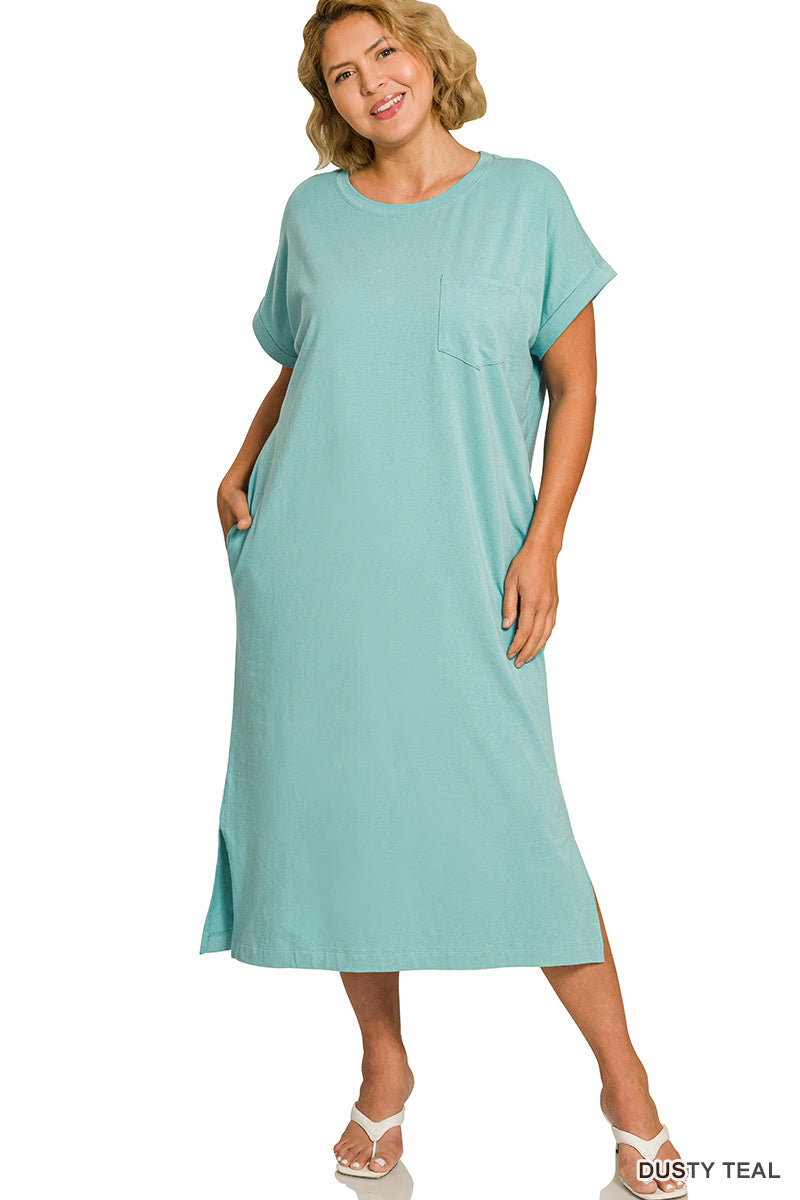 Plus-Round Neck Midi Dress Zenana RTS