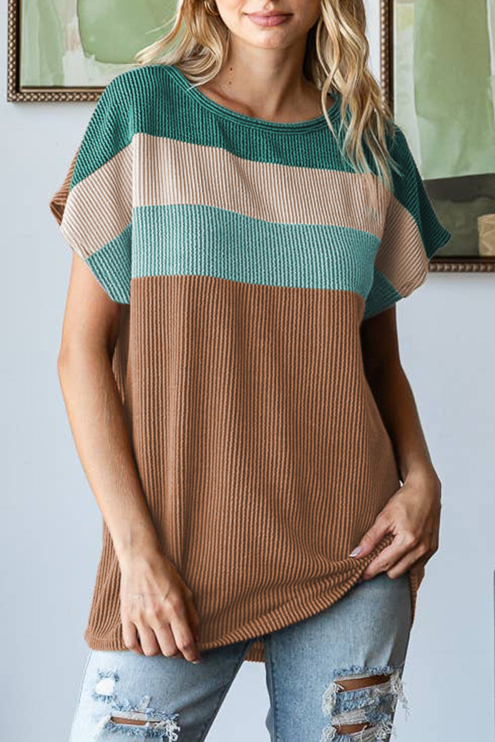Chestnut Colorblock Rib Top FB