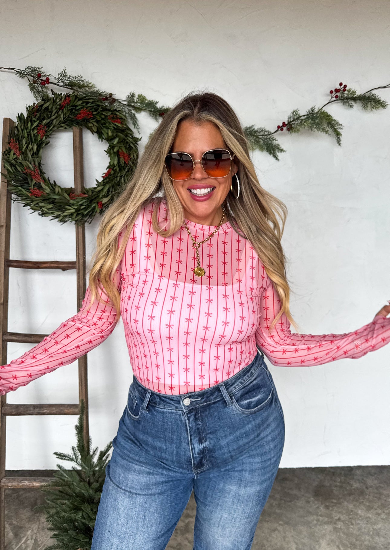 The Blakeley Mesh Holiday Print Top-Preorder Closes 9/3 @8PM CST