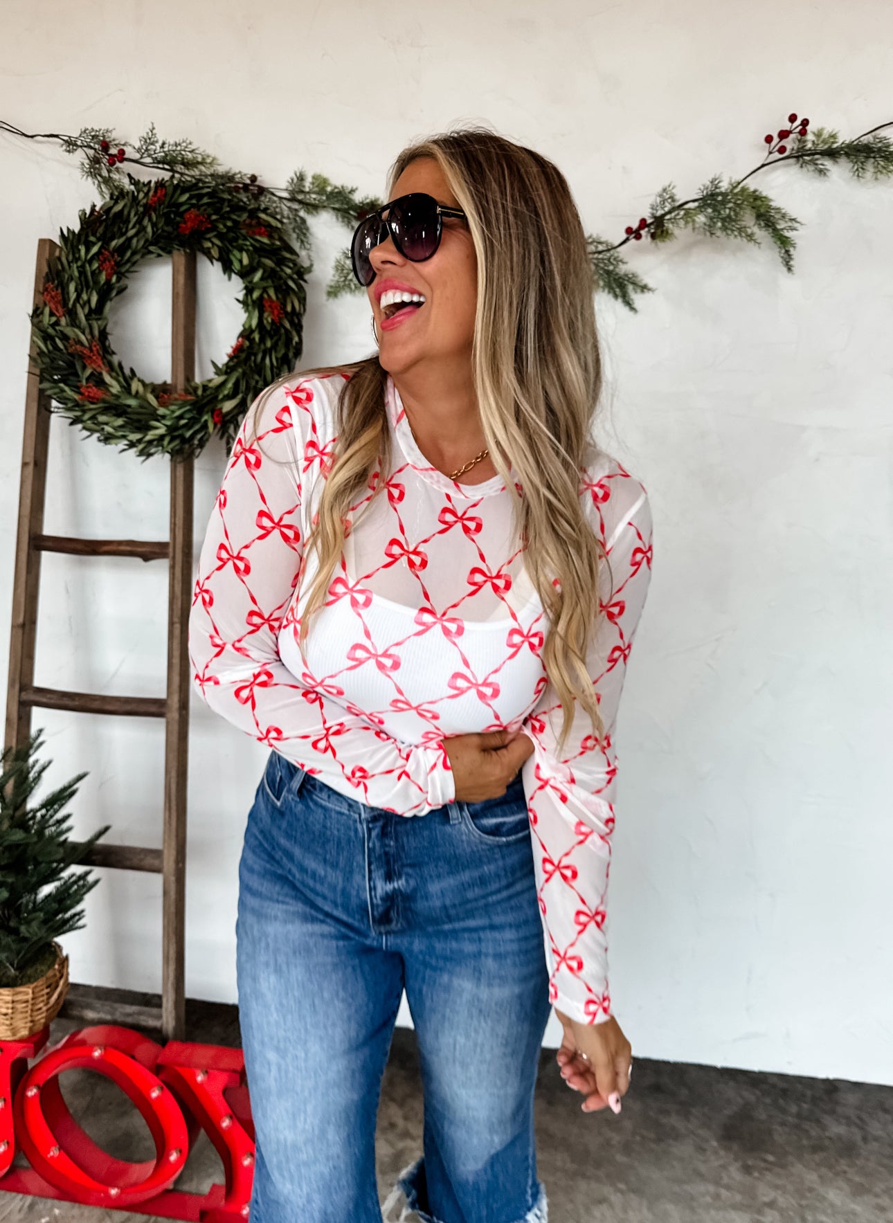 The Blakeley Mesh Holiday Print Top-Preorder Closes 9/3 @8PM CST