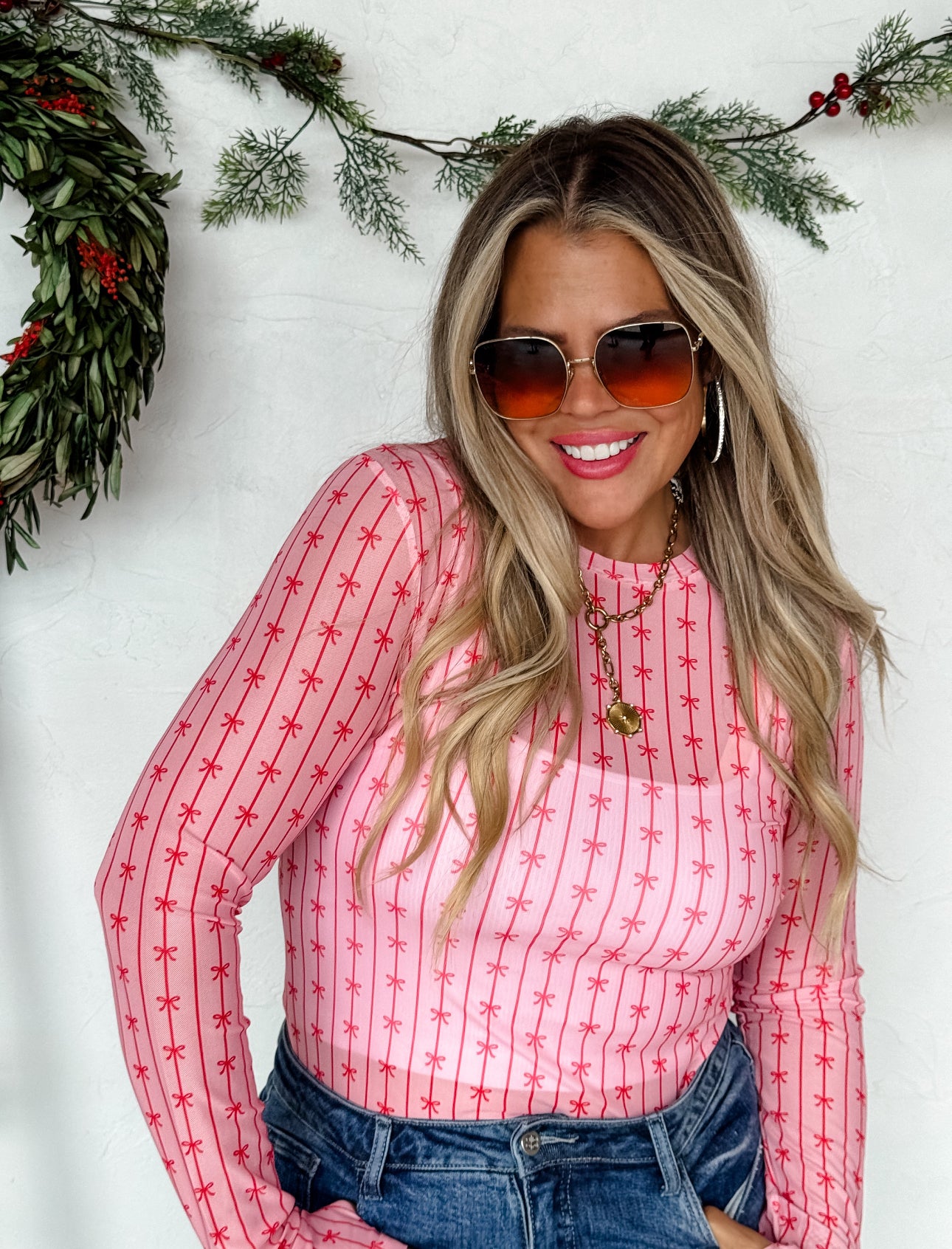 The Blakeley Mesh Holiday Print Top-Preorder Closes 9/3 @8PM CST
