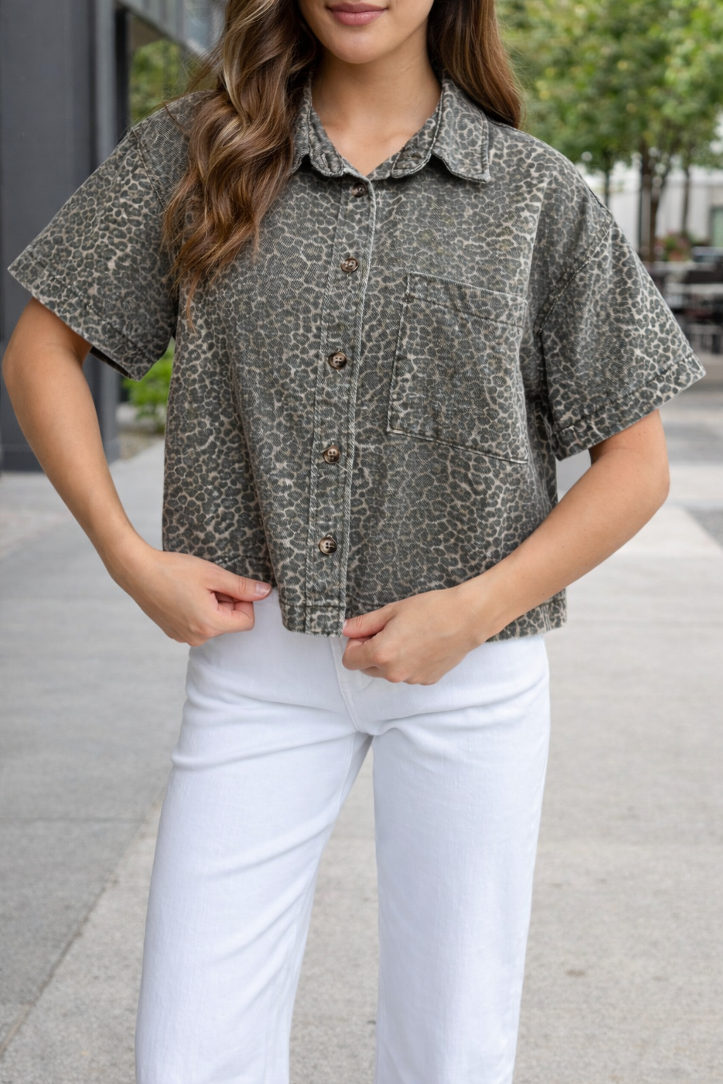Gray Vintage Leopard Denim Shirt FB