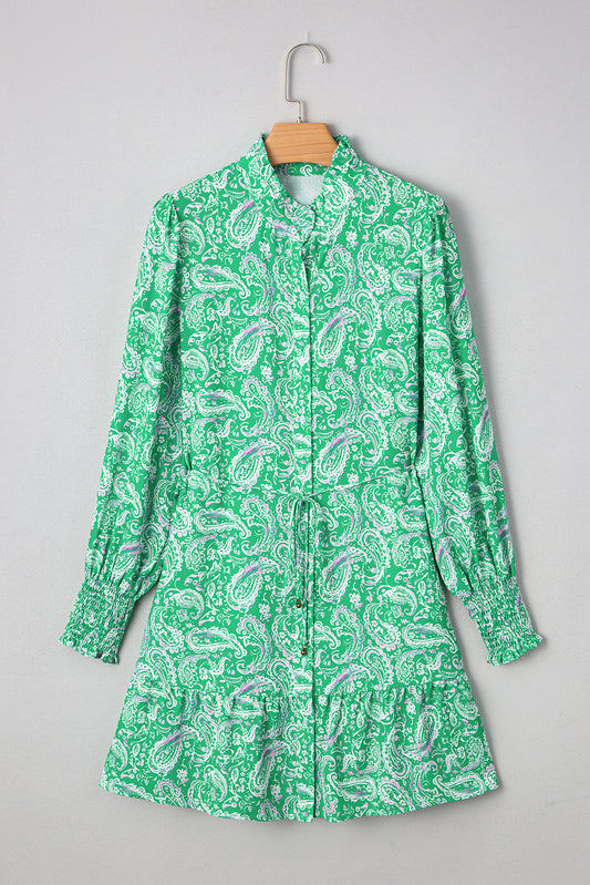 Green Paisley Tie Front Dress FB