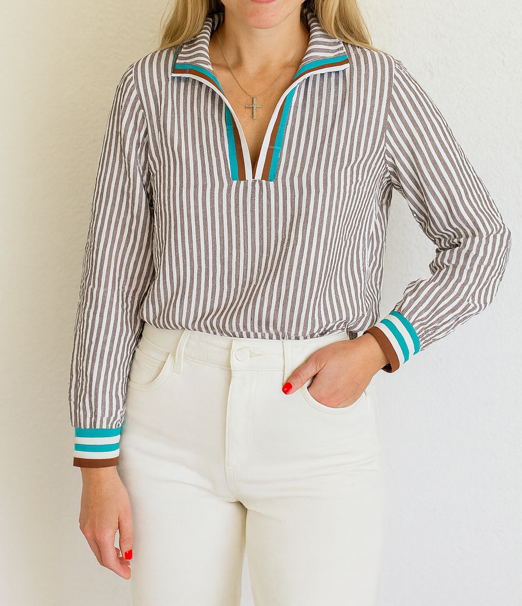 Grey Striped Blouse LT