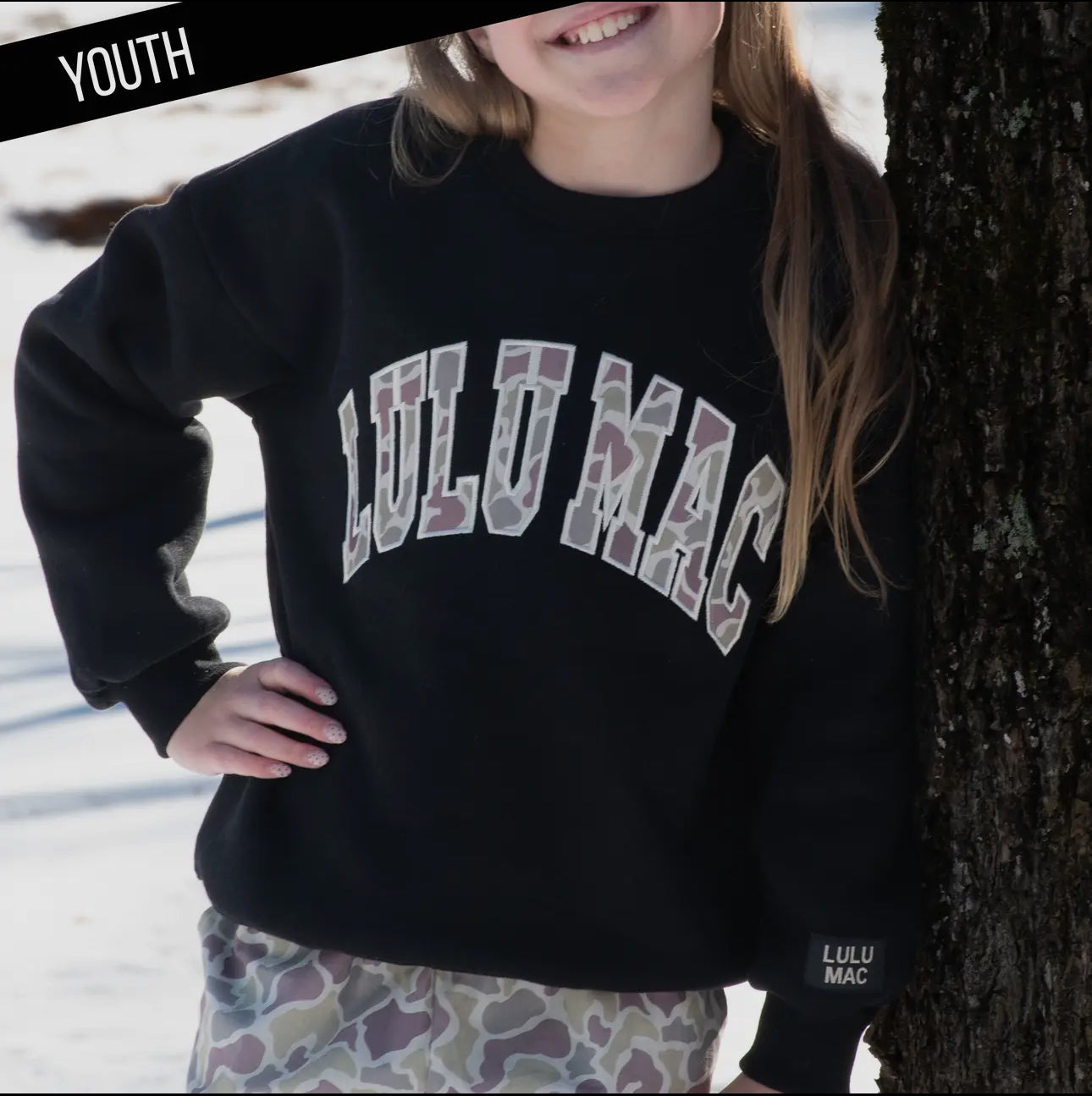LULU MAC KIDS SWEATSHIRT-BLACK WITH CAMO