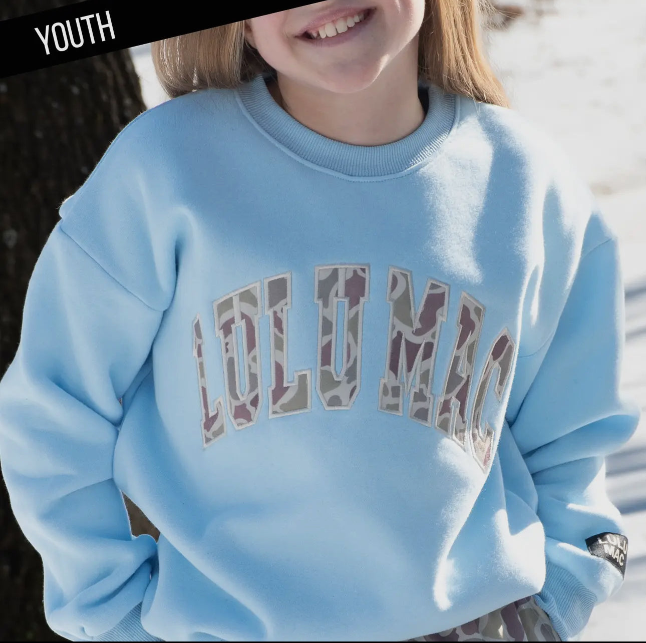 Youth Lulu Mac Blue Camo Sweatshirt