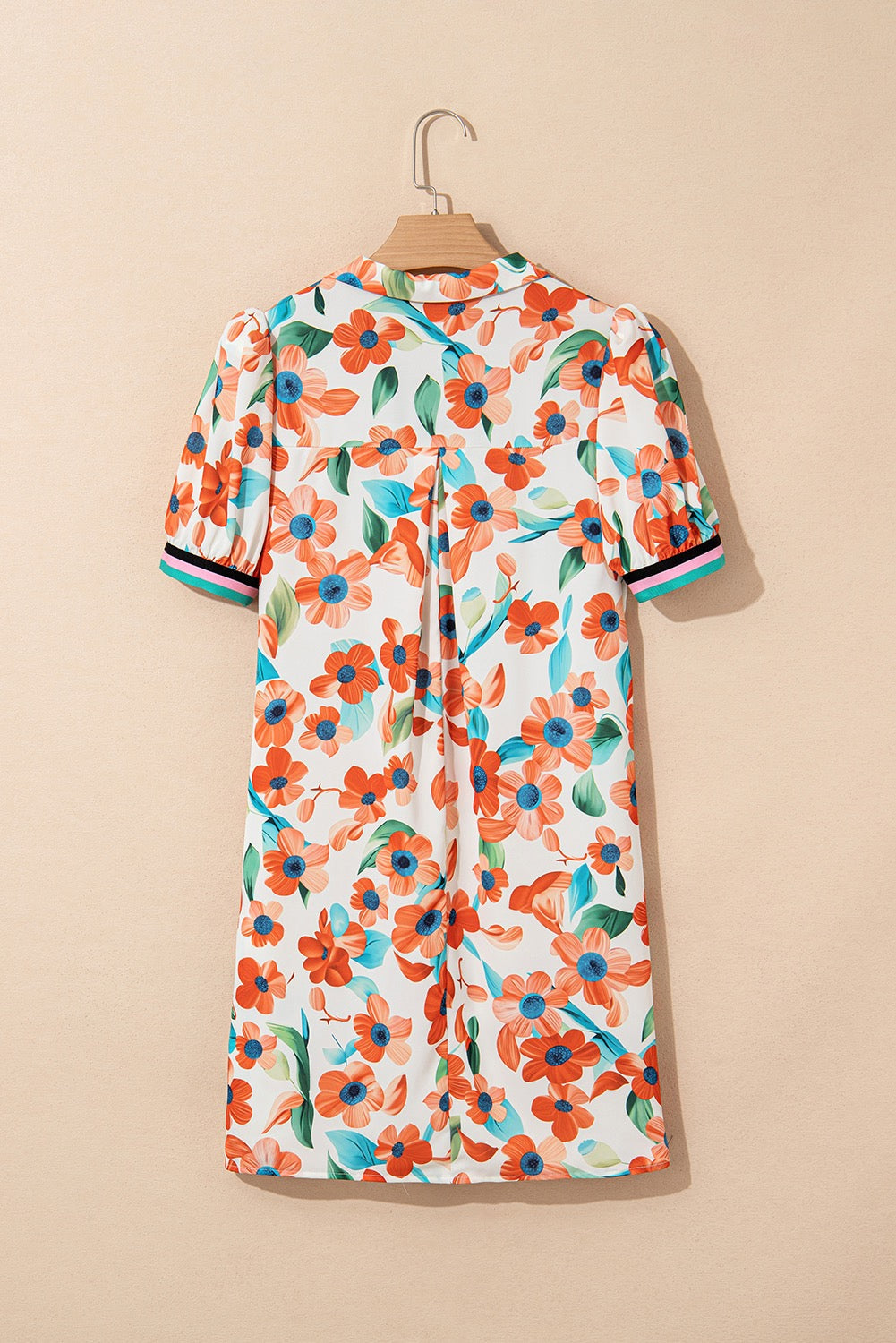 Orange Floral Contrast Trim Dress FB