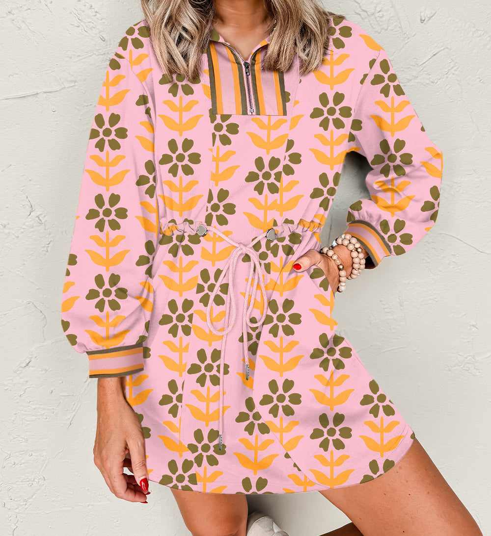 Pink Floral Drawstring Dress FB