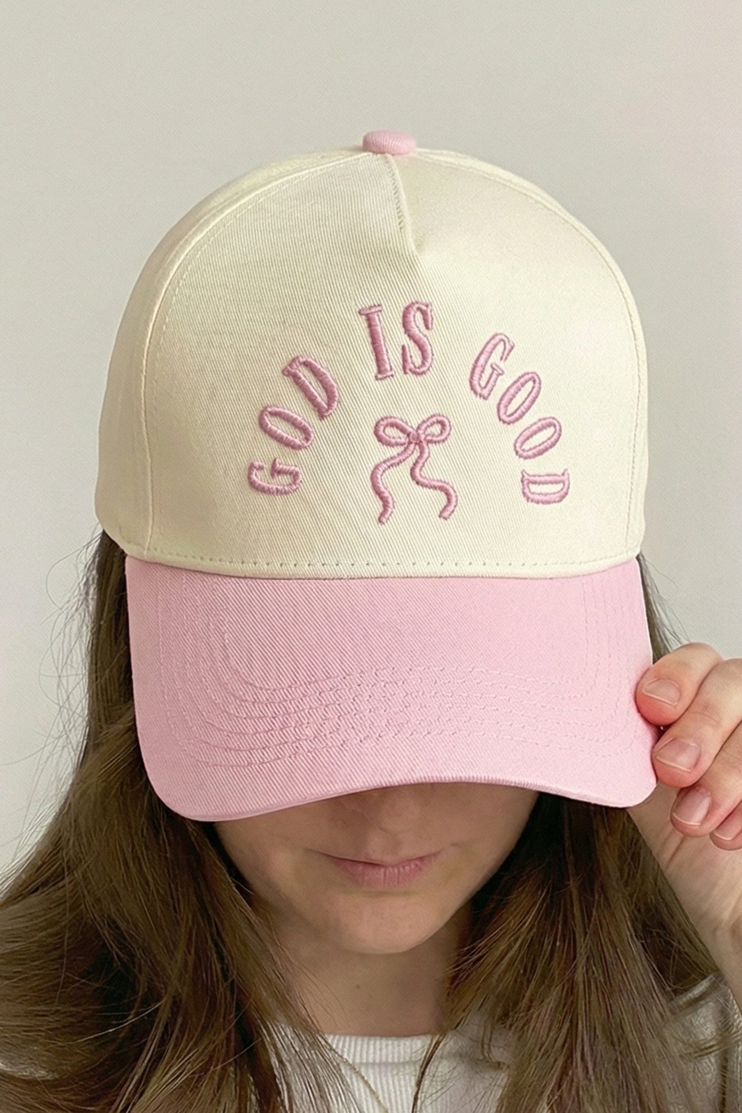 Pink GOD IS GOOD Embroidered Hat FB