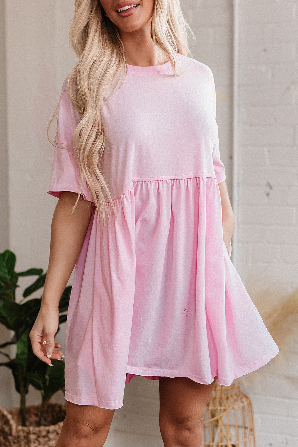 Pink Pocket Raw Edge Dress FB