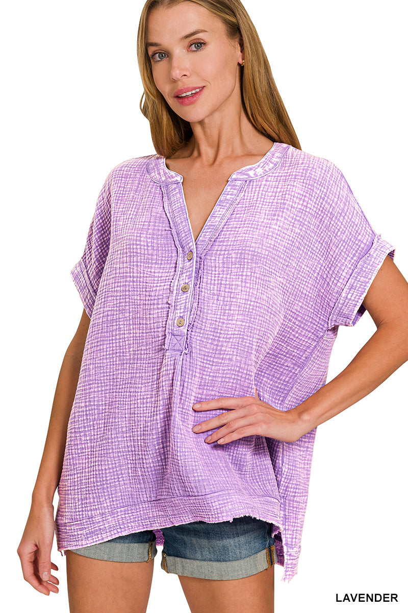 Double-Gauze Henley Top Zenana RTS