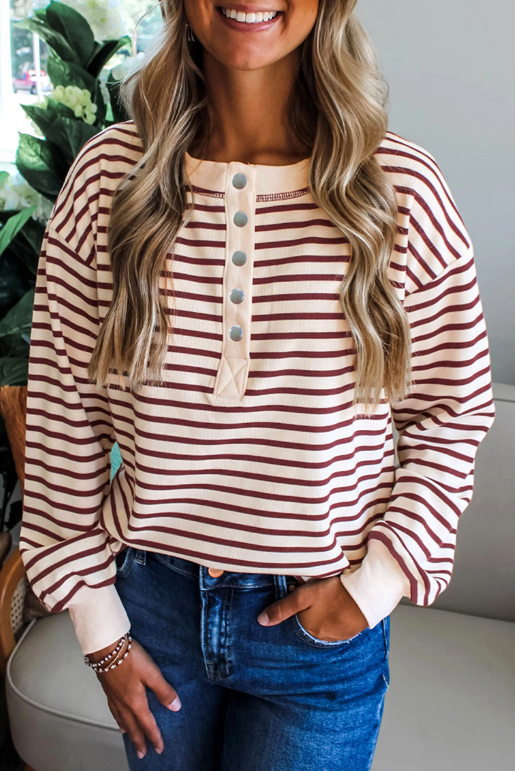 Red Striped Henley Top FB