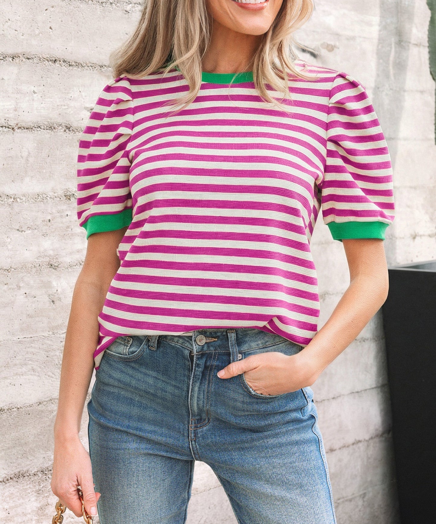 Rose Stripe Trim Top FB