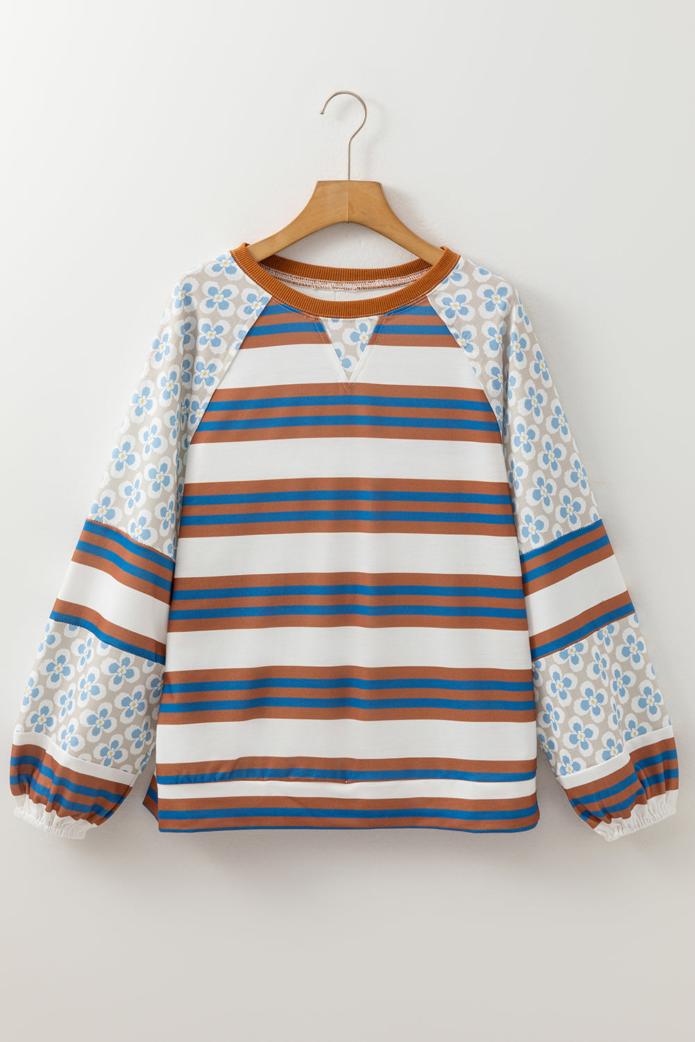 White Striped Floral Lantern Blouse FB