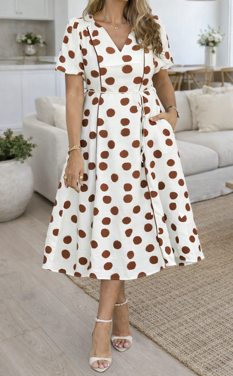 White Polka Dot Midi Dress FB