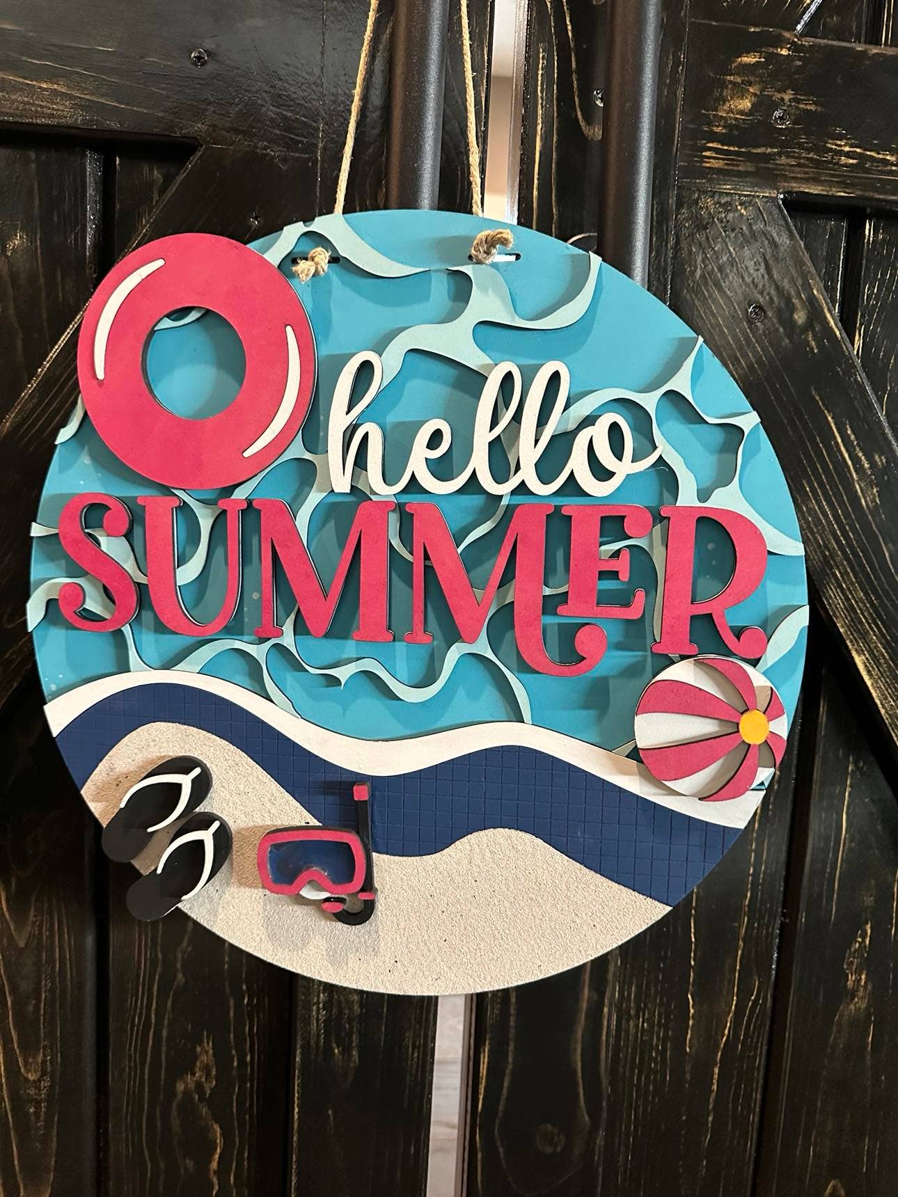 Unfinished DIY Project Kit - Tabletop Or Large Door Hanging Hello Summer (Pool)