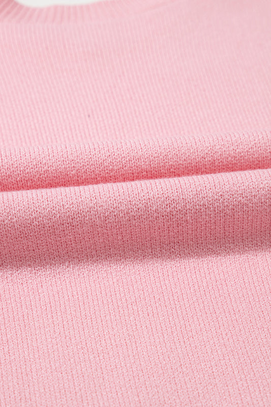 Pink Bow Round Neck Pullover Sweater