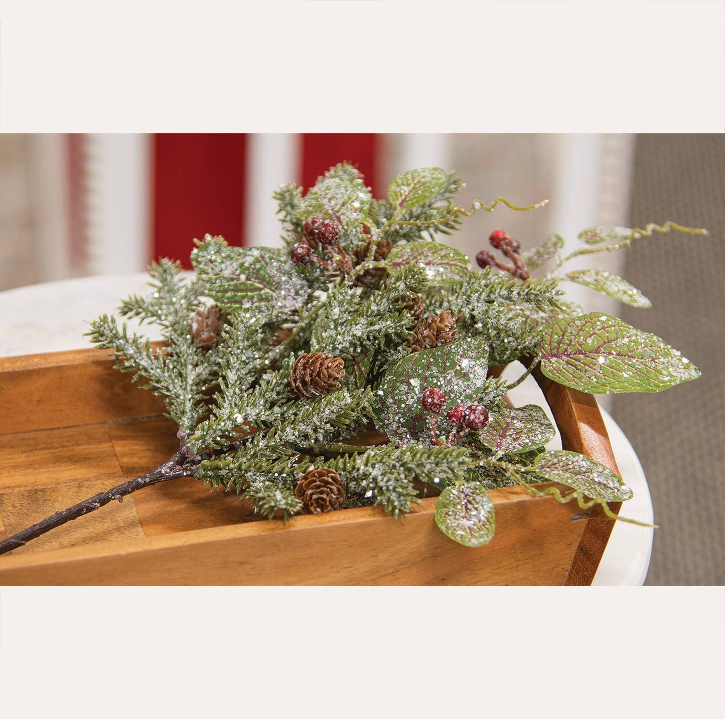 Snowy Fittonia, Pine & Berries Pick, 15"