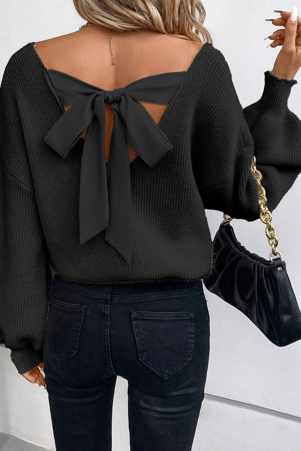 Lantern Knot Back Sweater FB