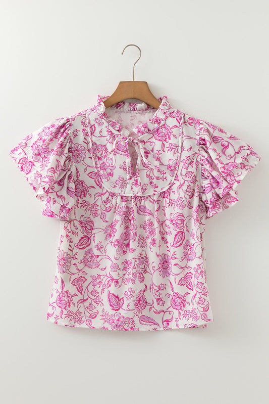 Pink Floral V Blouse FB