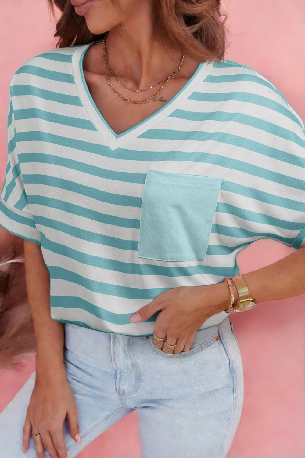 Stripe V Neck Top FB